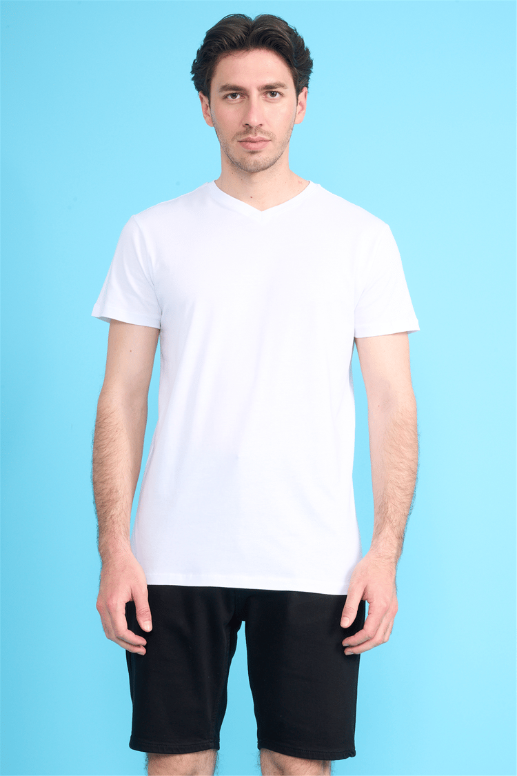 Çetinkaya Mentality 2772 V Yaka Slimfit Basic T-shirt Beyaz