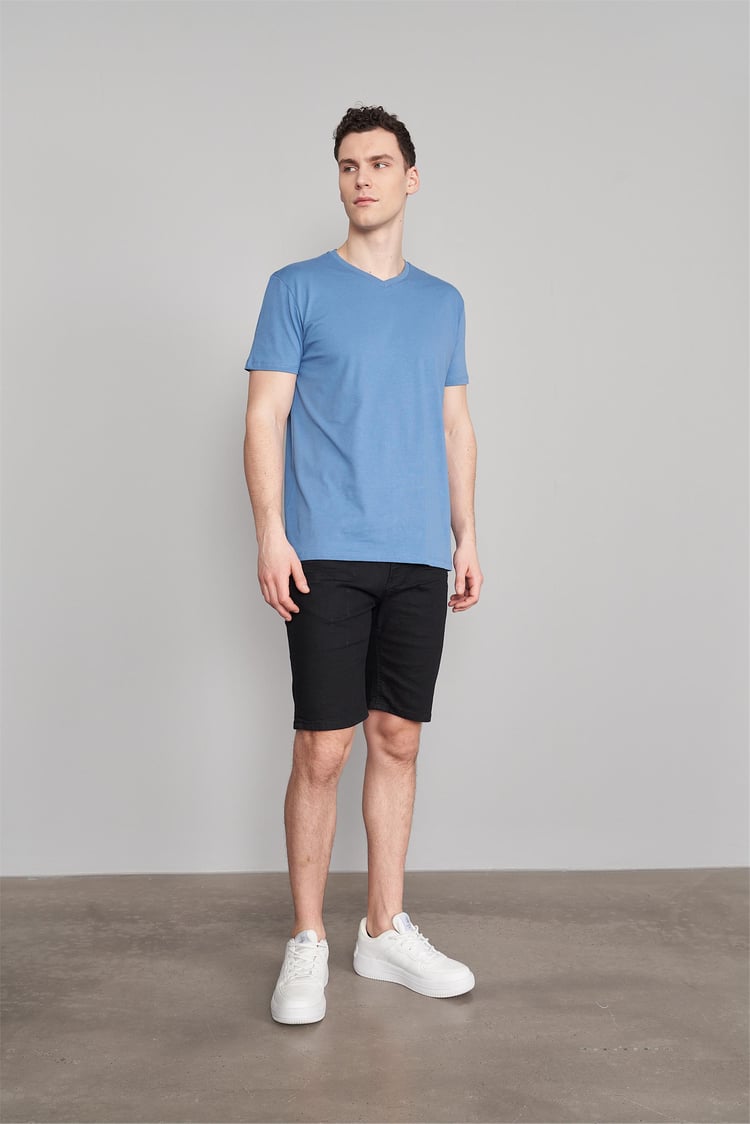 Çetinkaya Mentality 2772V V Yaka Basic T-Shirt Açık İndigo