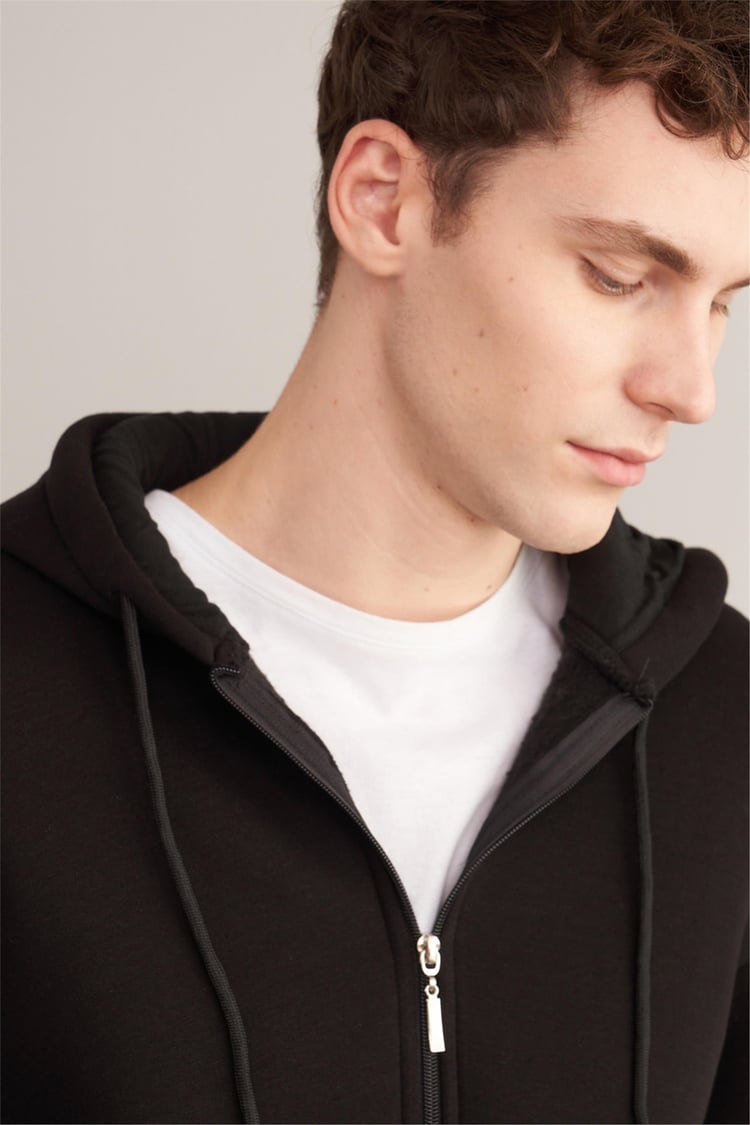 Çetinkaya Mentality 3034 Rahat Kalıp Erkek Siyah Fermuarlı Sweatshirt