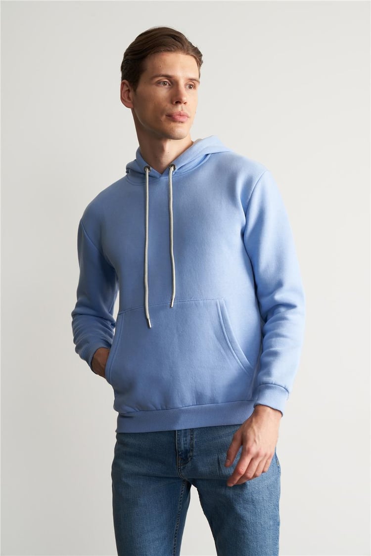 Çetinkaya Mentality 3035 3 İp Kapşonlu Mavi Sweatshirt | Çetinkaya