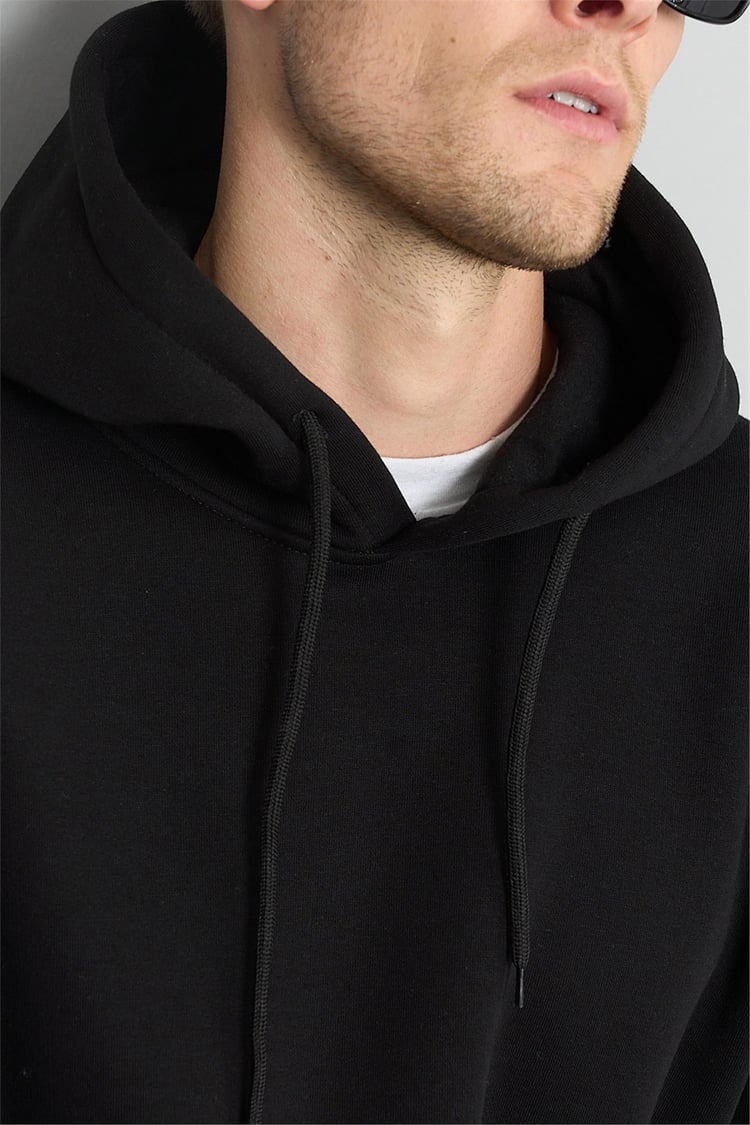 Çetinkaya Mentality 3035 3 İplik Kapüşonlu Siyah Sweatshirt