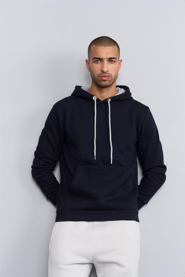 Çetinkaya Mentality 3035 Rahat Kalıp Erkek Lacivert Kapüşonlu Sweatshirt