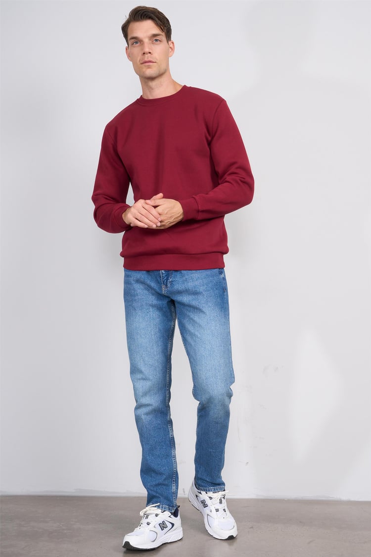Çetinkaya Mentality 3036 3 İp Bisiklet Yaka Bordo Sweatshirt
