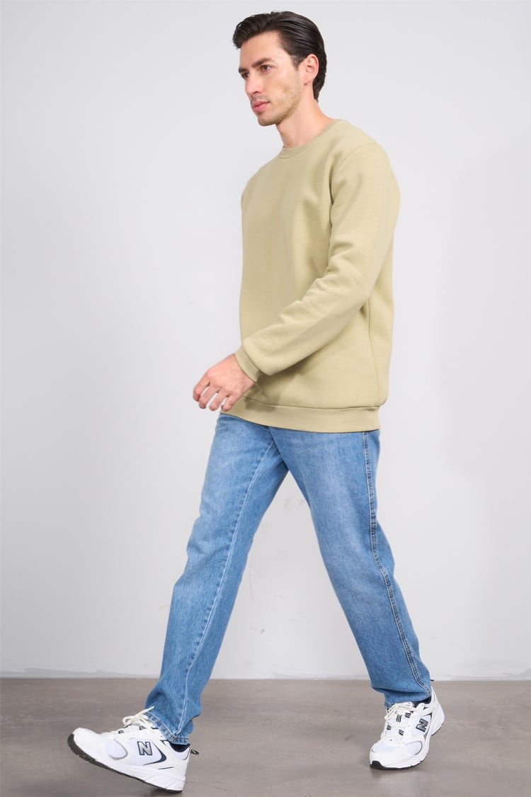 Çetinkaya Mentality 3036 3 İp Bisiklet Yaka Eski Yeşil Sweatshirt
