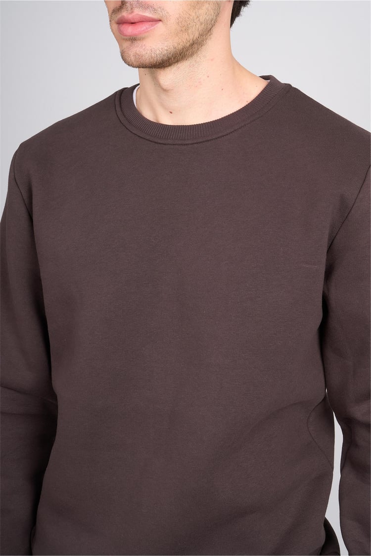 Çetinkaya Mentality 3036 3 İp Bisiklet Yaka Kahve Sweatshirt
