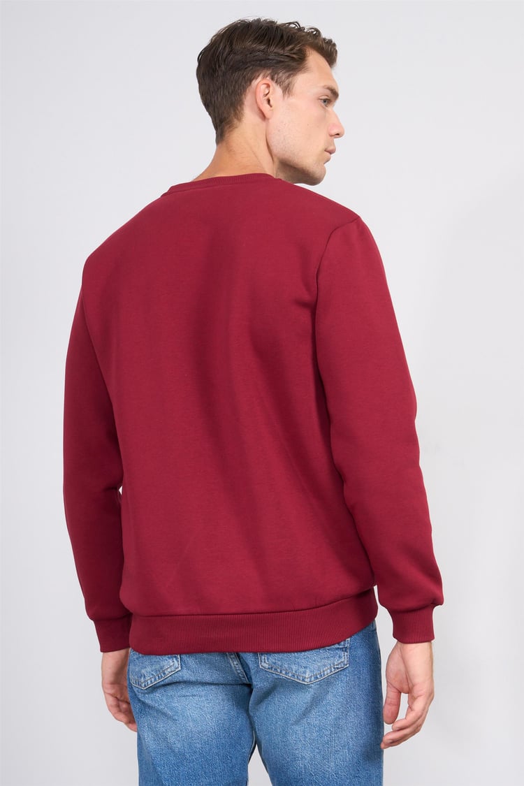 Çetinkaya Mentality 3036 3 İp Bisiklet Yaka Bordo Sweatshirt