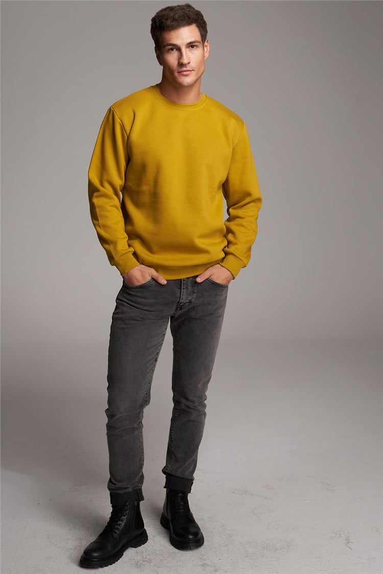 Çetinkaya Mentality 3036 3 İp Bisiklet Yaka Yağ Yeşil Sweatshirt
