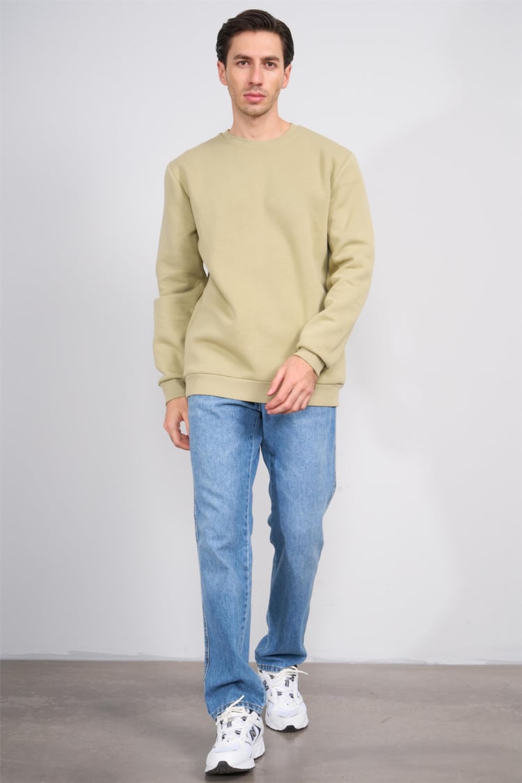 Çetinkaya Mentality 3036 3 İp Bisiklet Yaka Eski Yeşil Sweatshirt