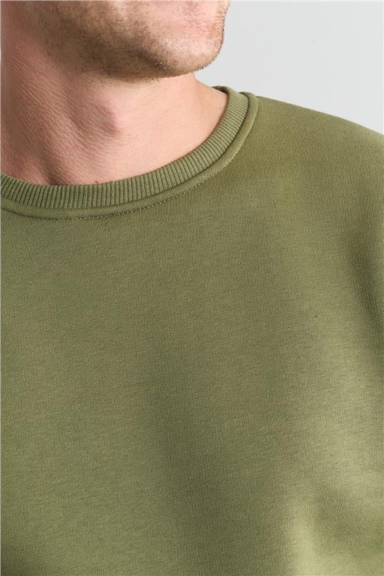 Çetinkaya Mentality 3036 3 İp Bisiklet Yaka Haki Sweatshirt