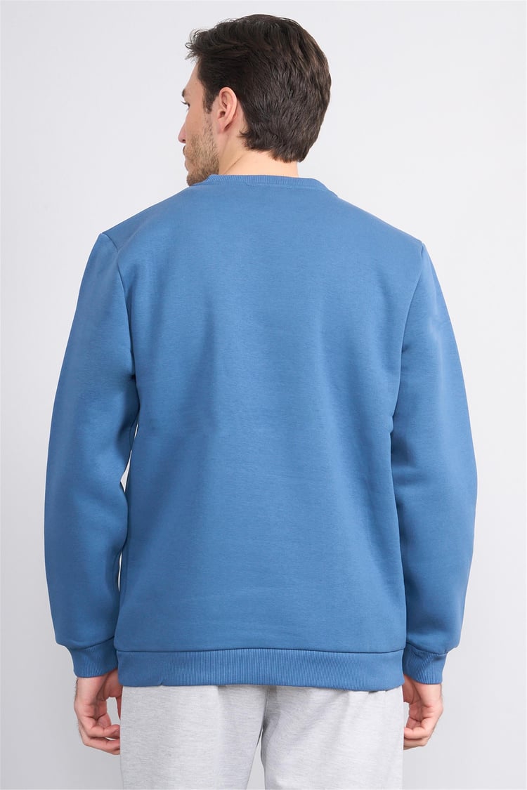 Çetinkaya Mentality 3036 3 İp Bisiklet Yaka İndigo Sweatshirt