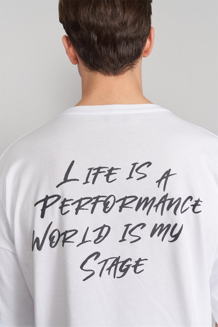 Çetinkaya Mentality 3079 Erkek Bisiklet Yaka Düşük Omuz Oversize Kalıp T-Shirt Beyaz