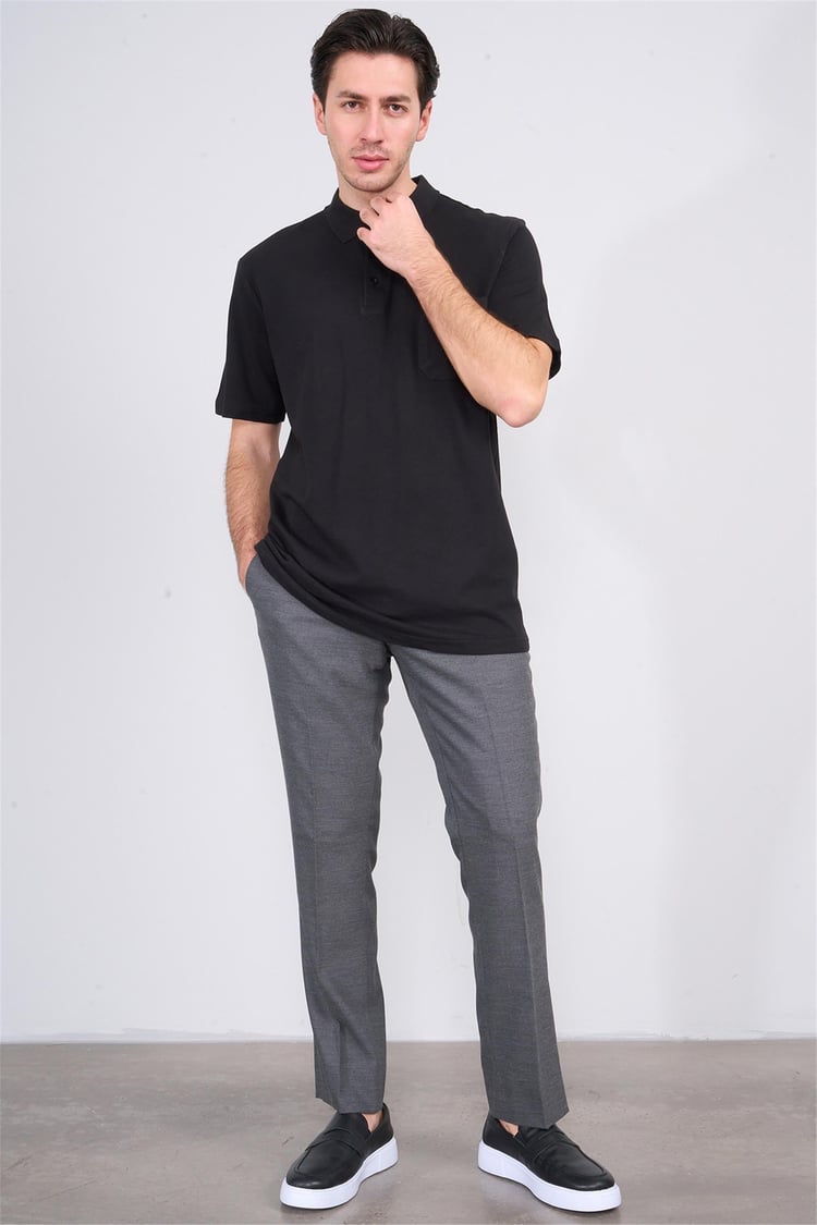 Çetinkaya Mentality 3140 Polo Yaka Penye Pike Cepli Regular T-Shirt Siyah