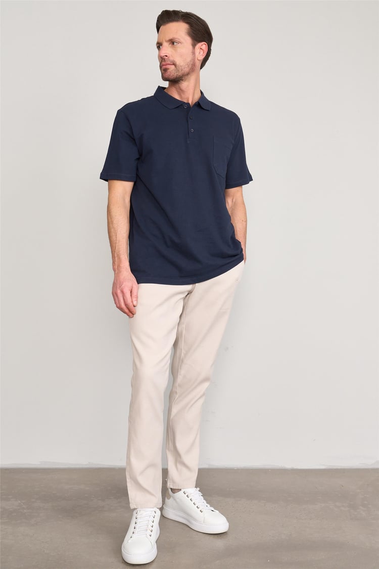 Çetinkaya Mentality 3140 Polo Yaka Penye Pike Cepli Regular T-Shirt Lacivert