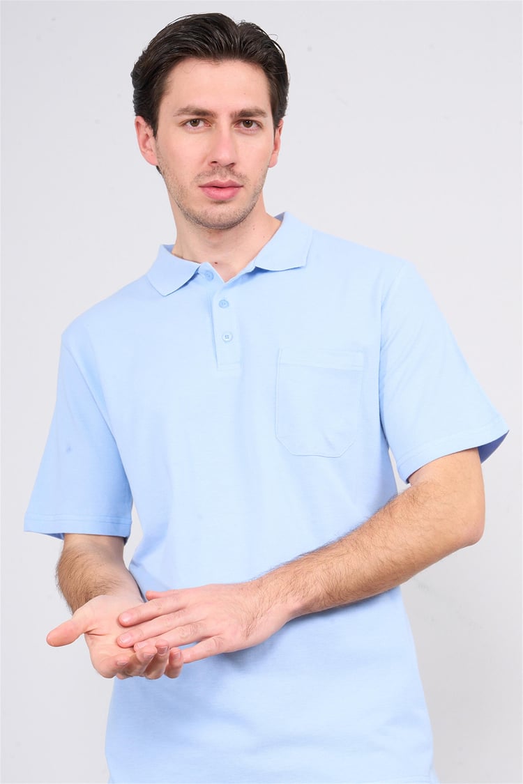 Çetinkaya Mentality 3140 Polo Yaka Penye Pike Cepli Regular T-Shirt Bebe Mavi