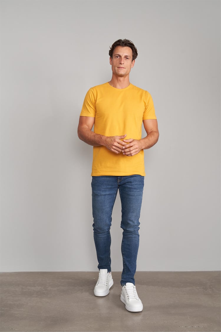 Çetinkaya Mentality 3249 Erkek Bisiklet Yaka Regular T-Shirt Hardal