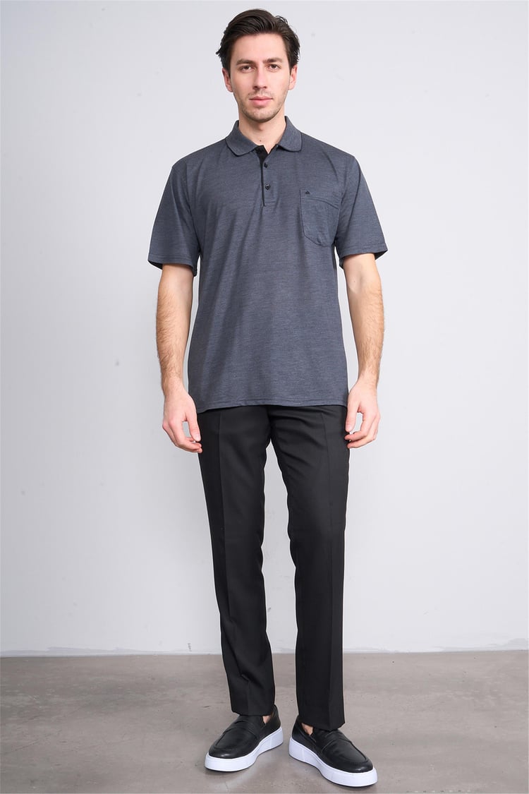 Çetinkaya Mentality 3371 Erkek Cepli Polo Yaka Regular Füme-Siyah T-Shirt