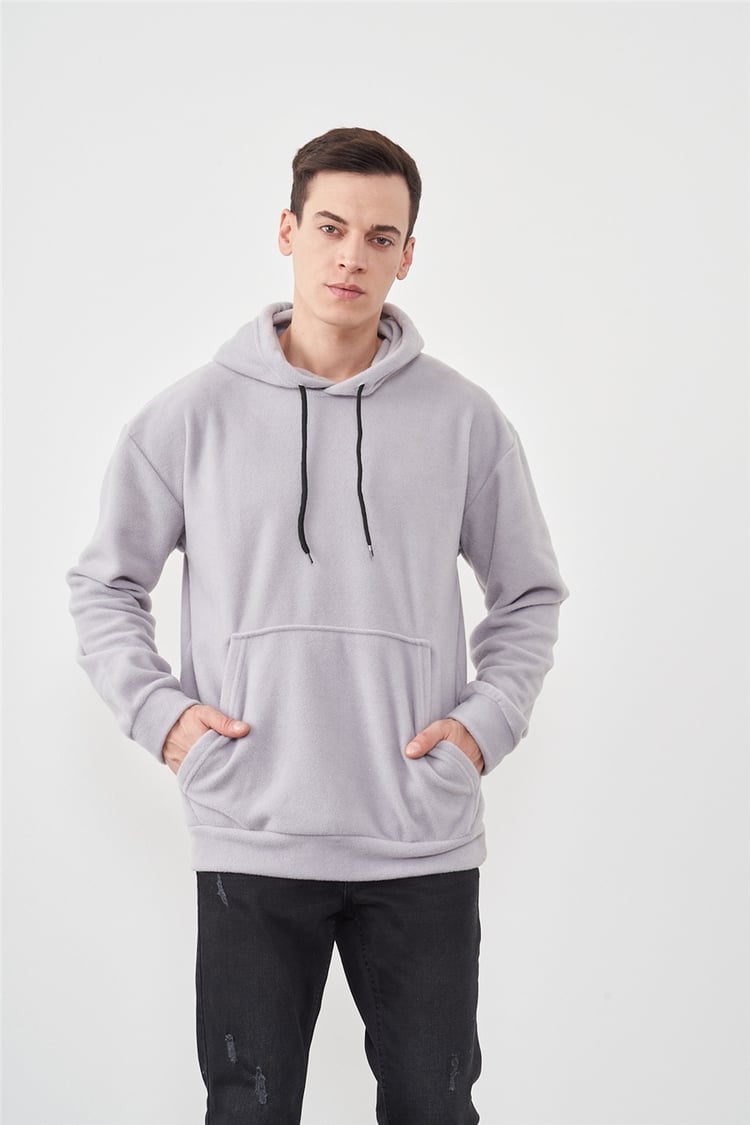 Çetinkaya Mentality 3566 Kapüşonlu Kanguru Cepli Polar Gri Sweatshirt