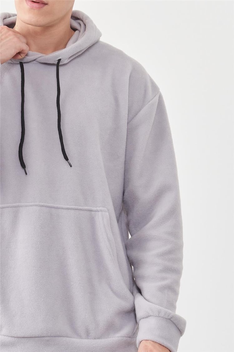 Çetinkaya Mentality 3566 Kapüşonlu Kanguru Cepli Polar Gri Sweatshirt