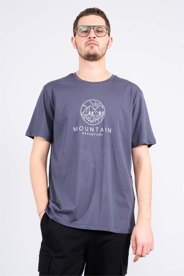 Çetinkaya Mentality 3721 Bisiklet Yaka Penye Regular Baskılı Tshirt Koyu Gri