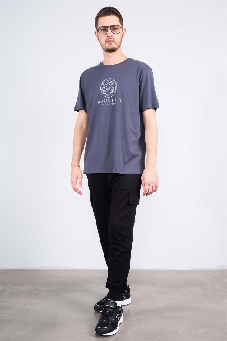 Çetinkaya Mentality 3721 Bisiklet Yaka Penye Regular Baskılı Tshirt Koyu Gri