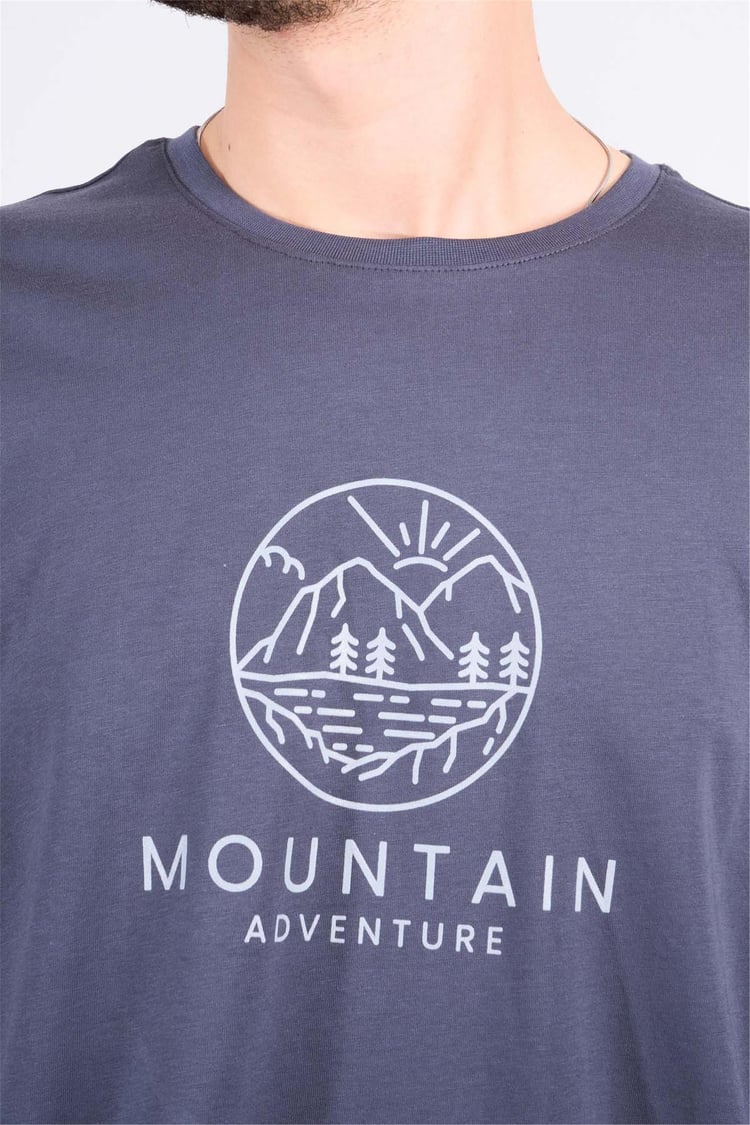 Çetinkaya Mentality 3721 Bisiklet Yaka Penye Regular Baskılı Tshirt Koyu Gri