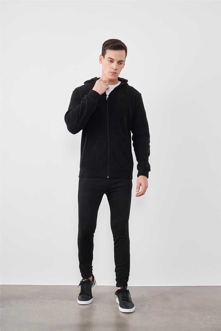 Çetinkaya Mentality 3731 Kapüşonlu Fermuarlı Polar Siyah Sweatshirt