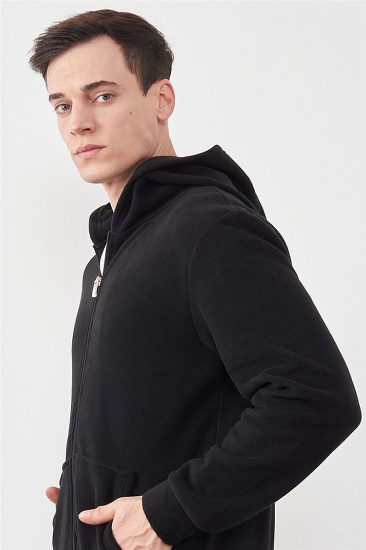 Çetinkaya Mentality 3731 Kapüşonlu Fermuarlı Polar Siyah Sweatshirt