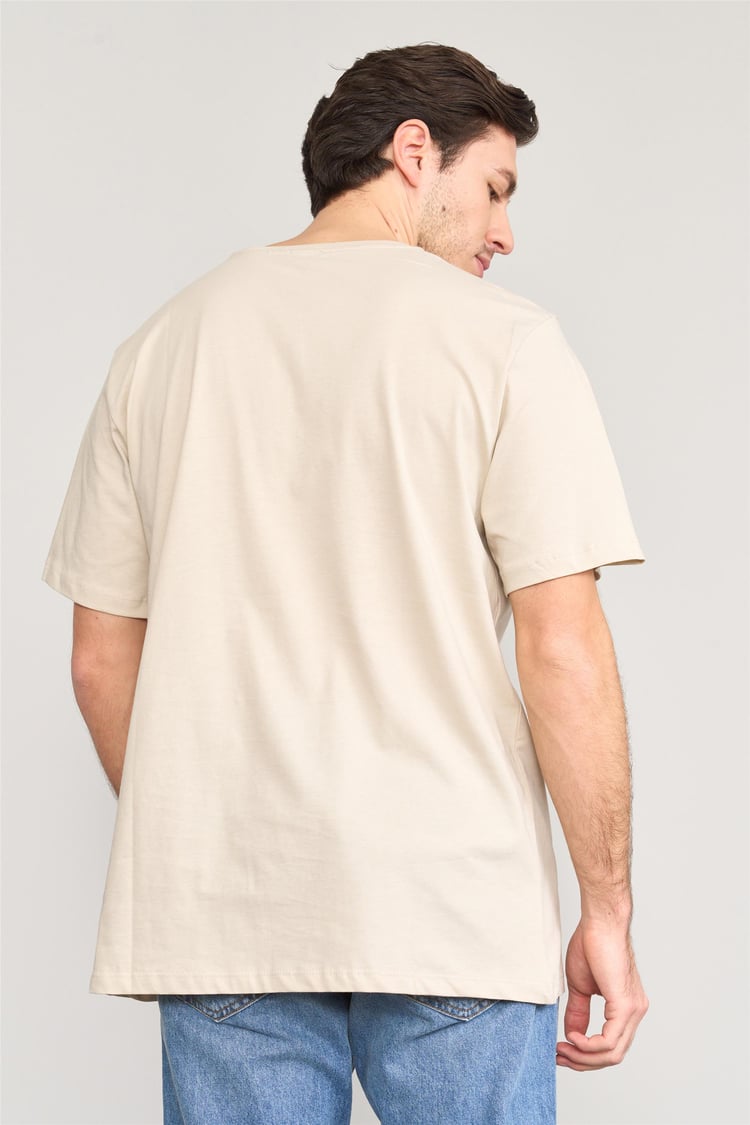 Çetinkaya Mentality 3736 Bisiklet Yaka Penye Regular Baskılı Tshirt Vizon