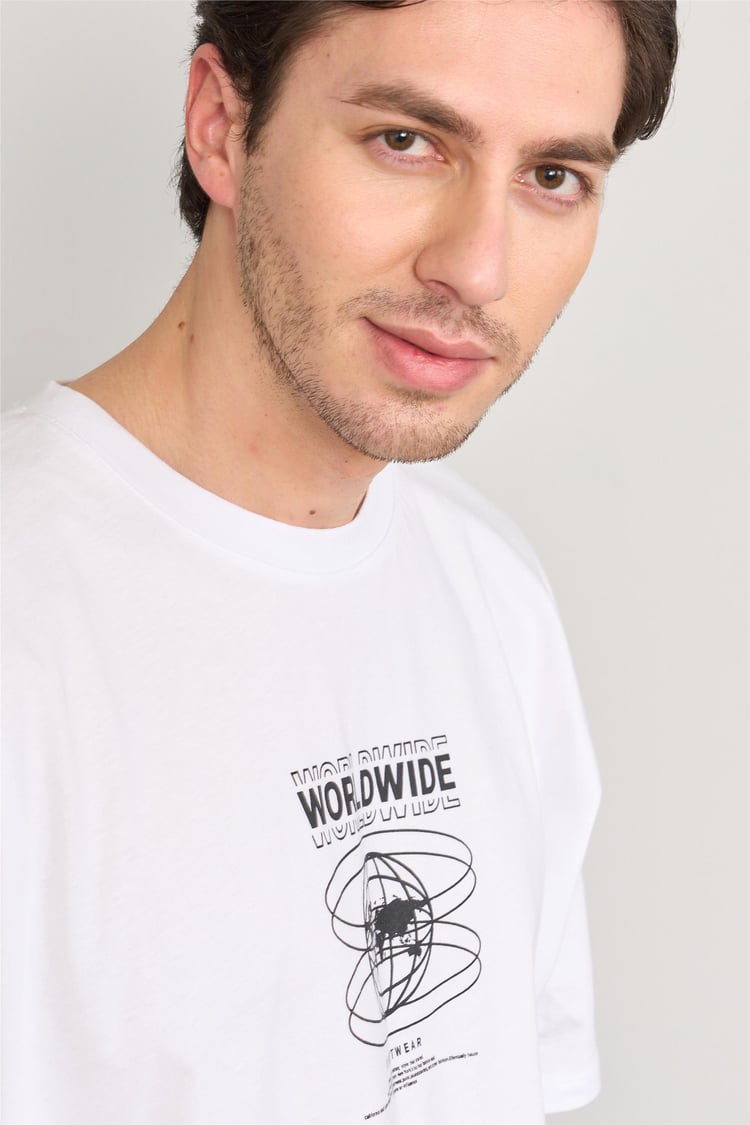 Çetinkaya Mentality 3799 Bisiklet Yaka Oversize Baskılı T-Shirt Beyaz
