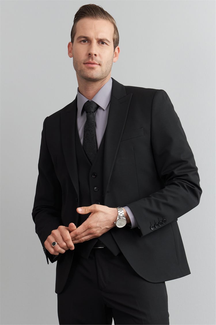 Çetinkaya Mentality 38 Yunter Loca Slim Fit Yelek Takım Elbise Siyah