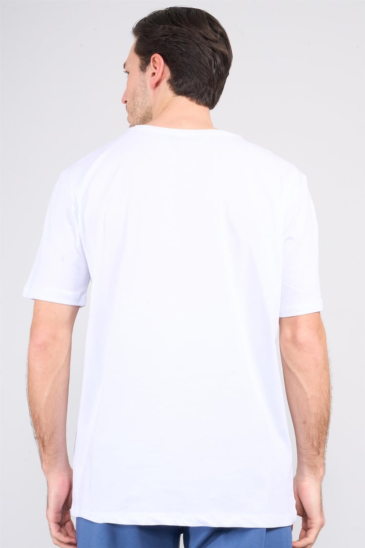 Çetinkaya Mentality 3807 Bisiklet Yaka 30/1 Penye Regular Baskılı T-shirt Beyaz