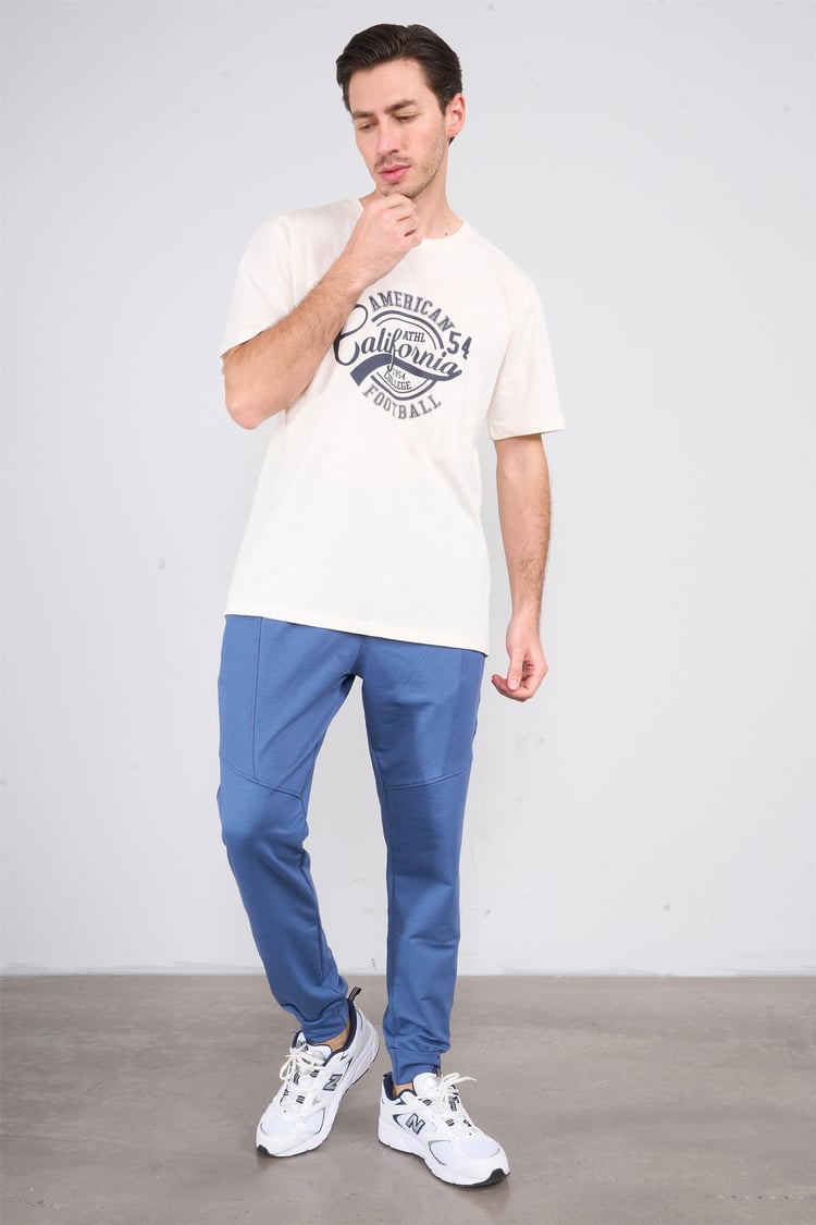 Çetinkaya Mentality 3807 Bisiklet Yaka 30/1 Penye Regular Baskılı T-shirt Koyu Krem