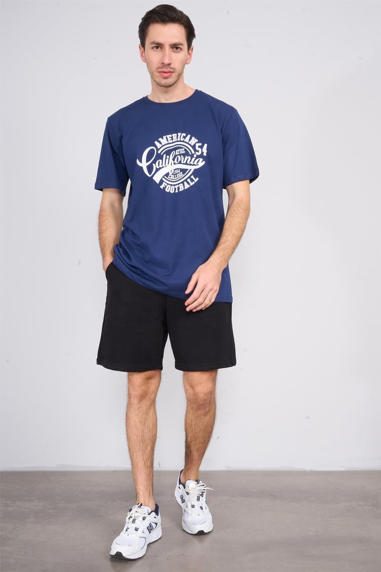 Çetinkaya Mentality 3807 Bisiklet Yaka 30/1 Penye Regular Baskılı T-shirt Lacivert