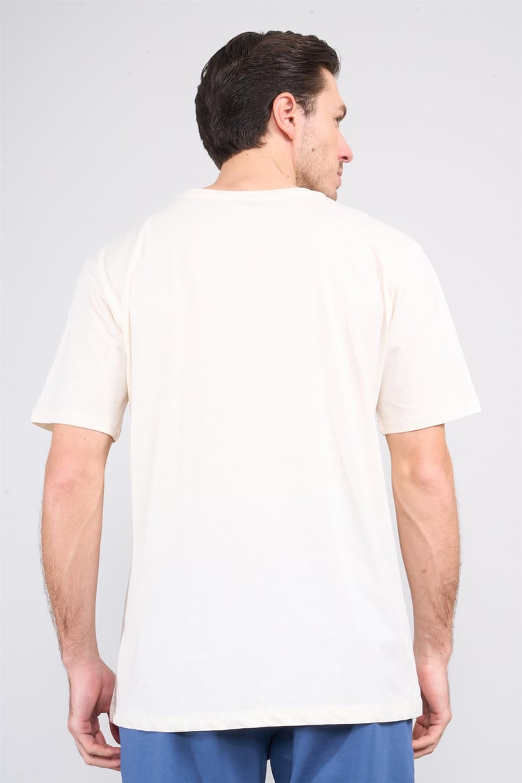 Çetinkaya Mentality 3807 Bisiklet Yaka 30/1 Penye Regular Baskılı T-shirt Koyu Krem
