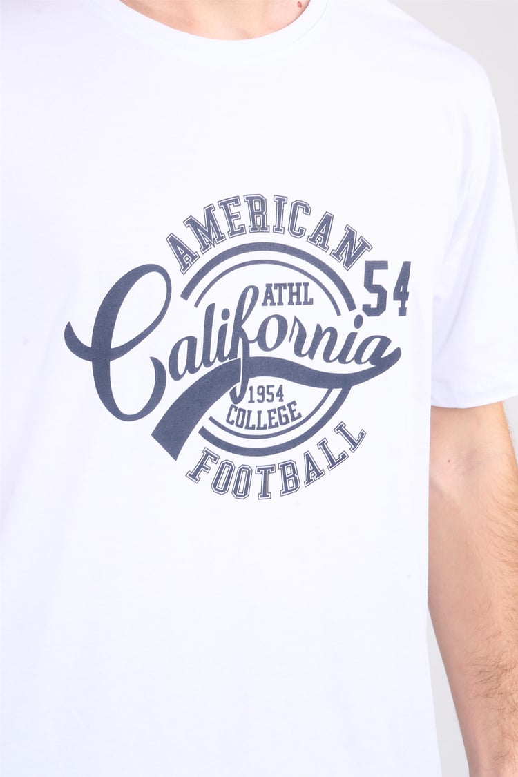 Çetinkaya Mentality 3807 Bisiklet Yaka 30/1 Penye Regular Baskılı T-shirt Beyaz