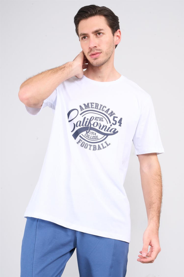 Çetinkaya Mentality 3807 Bisiklet Yaka 30/1 Penye Regular Baskılı T-shirt Beyaz
