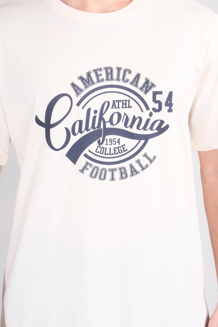 Çetinkaya Mentality 3807 Bisiklet Yaka 30/1 Penye Regular Baskılı T-shirt Koyu Krem