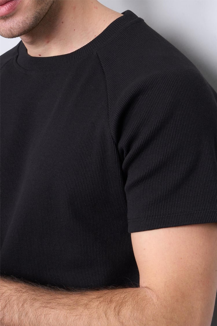 Çetinkaya Mentality 3890 Bisiklet Yaka Reglan Kol Kaşkorse Slim Fit T-shirt Siyah