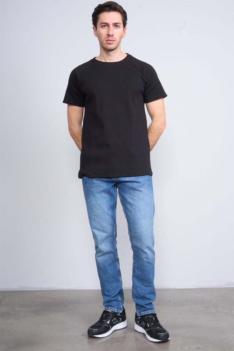 Çetinkaya Mentality 3890 Bisiklet Yaka Reglan Kol Kaşkorse Slim Fit T-shirt Siyah