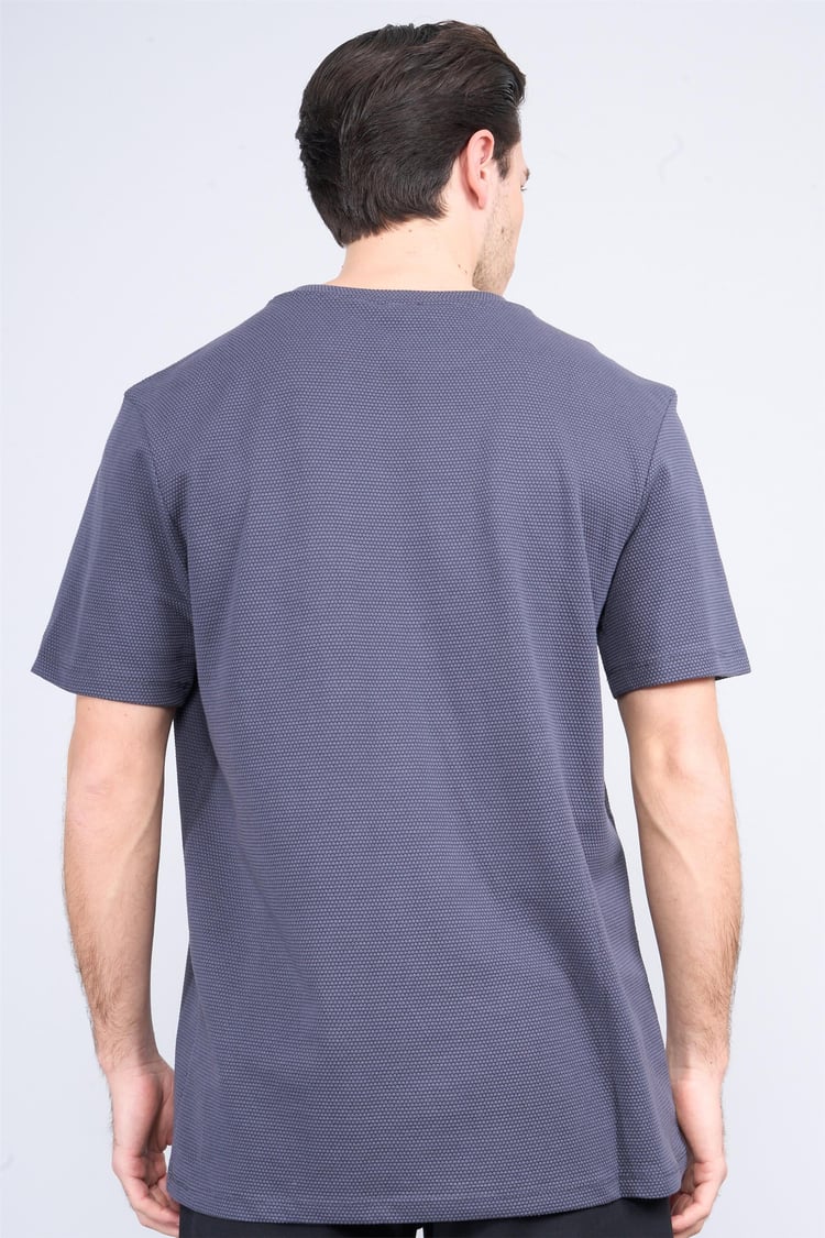 Çetinkaya Mentality 3923 Bisiklet Yaka Petek Örme Regular T-shirt Koyu Gri