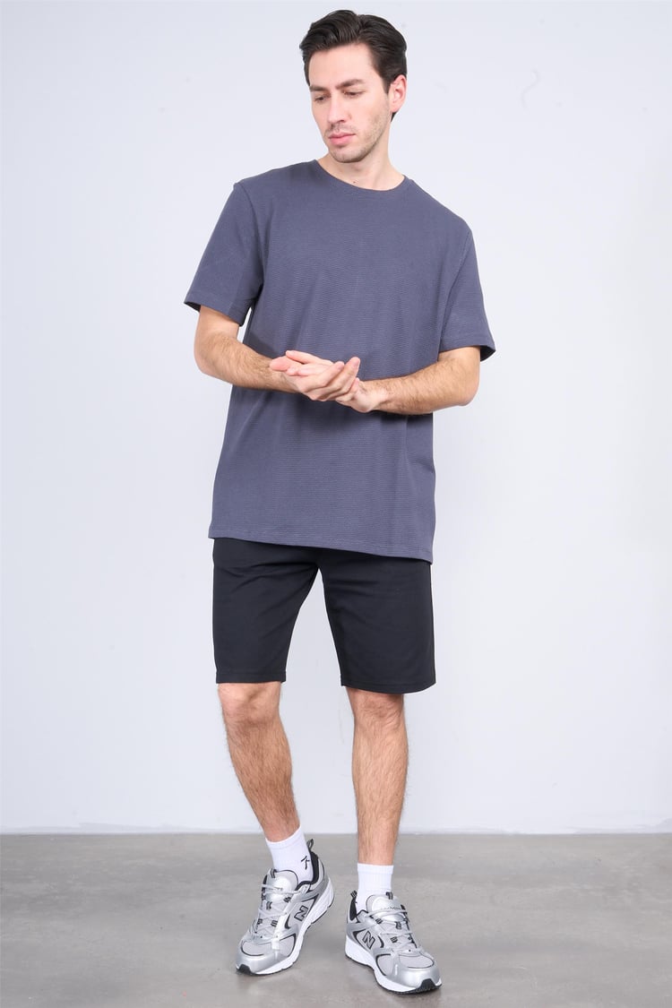Çetinkaya Mentality 3923 Bisiklet Yaka Petek Örme Regular T-shirt Koyu Gri