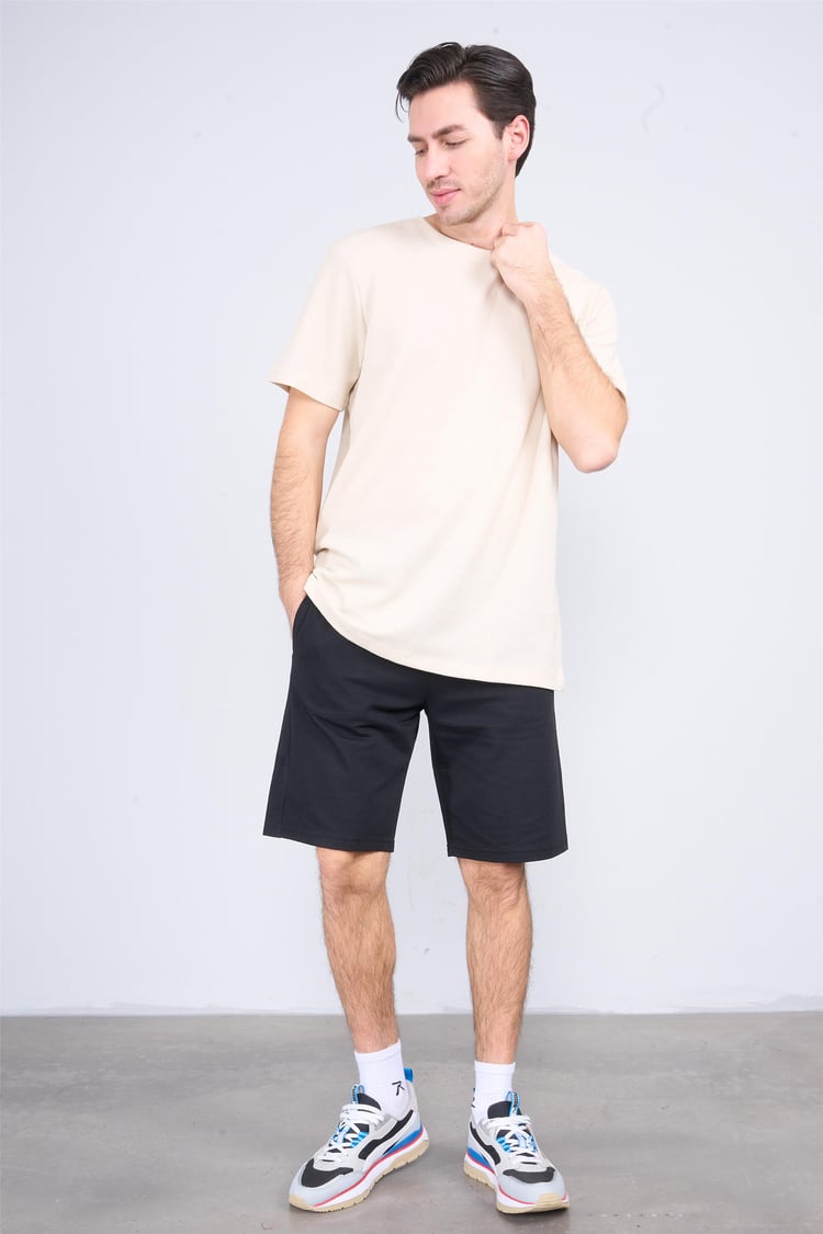 Çetinkaya Mentality 3923 Bisiklet Yaka Petek Örme Regular T-shirt Vizon