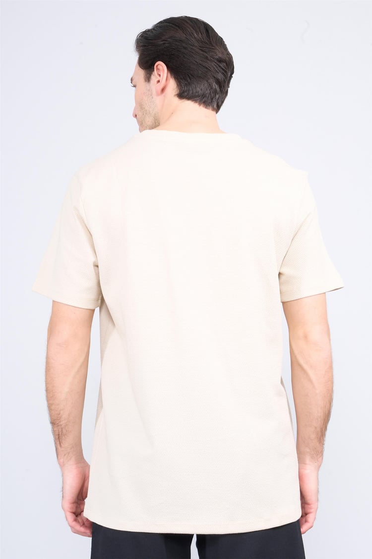 Çetinkaya Mentality 3923 Bisiklet Yaka Petek Örme Regular T-shirt Vizon