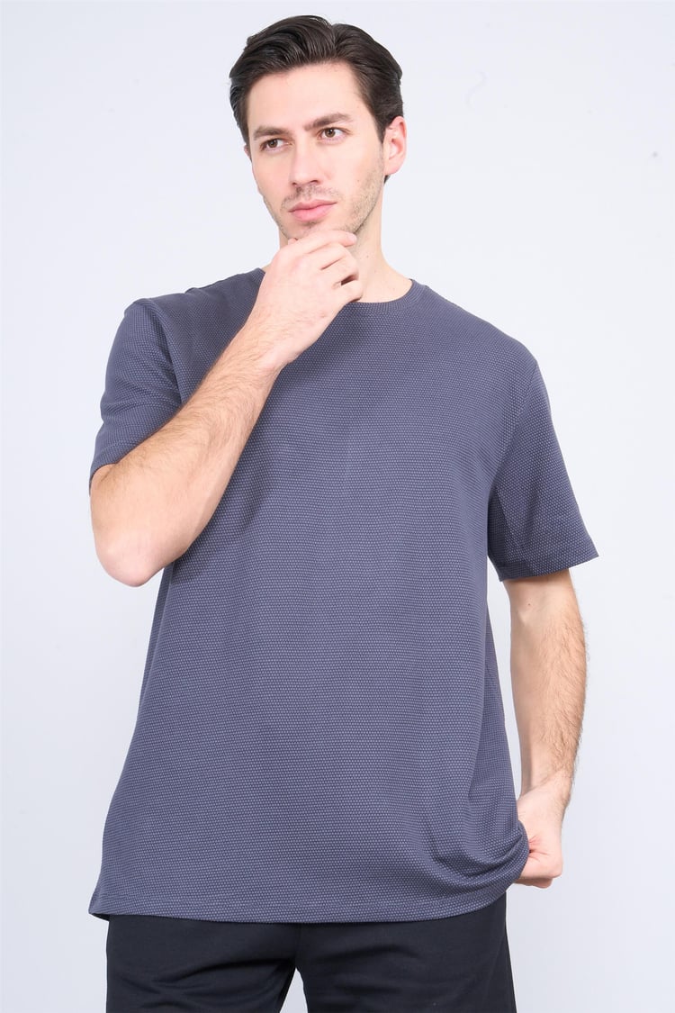 Çetinkaya Mentality 3923 Bisiklet Yaka Petek Örme Regular T-shirt Koyu Gri