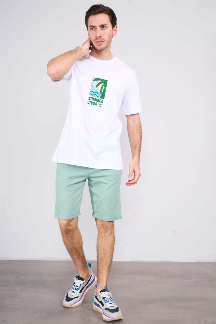 Çetinkaya Mentality 3967 Bisiklet Yaka Penye Regular Baskılı Tshirt Beyaz