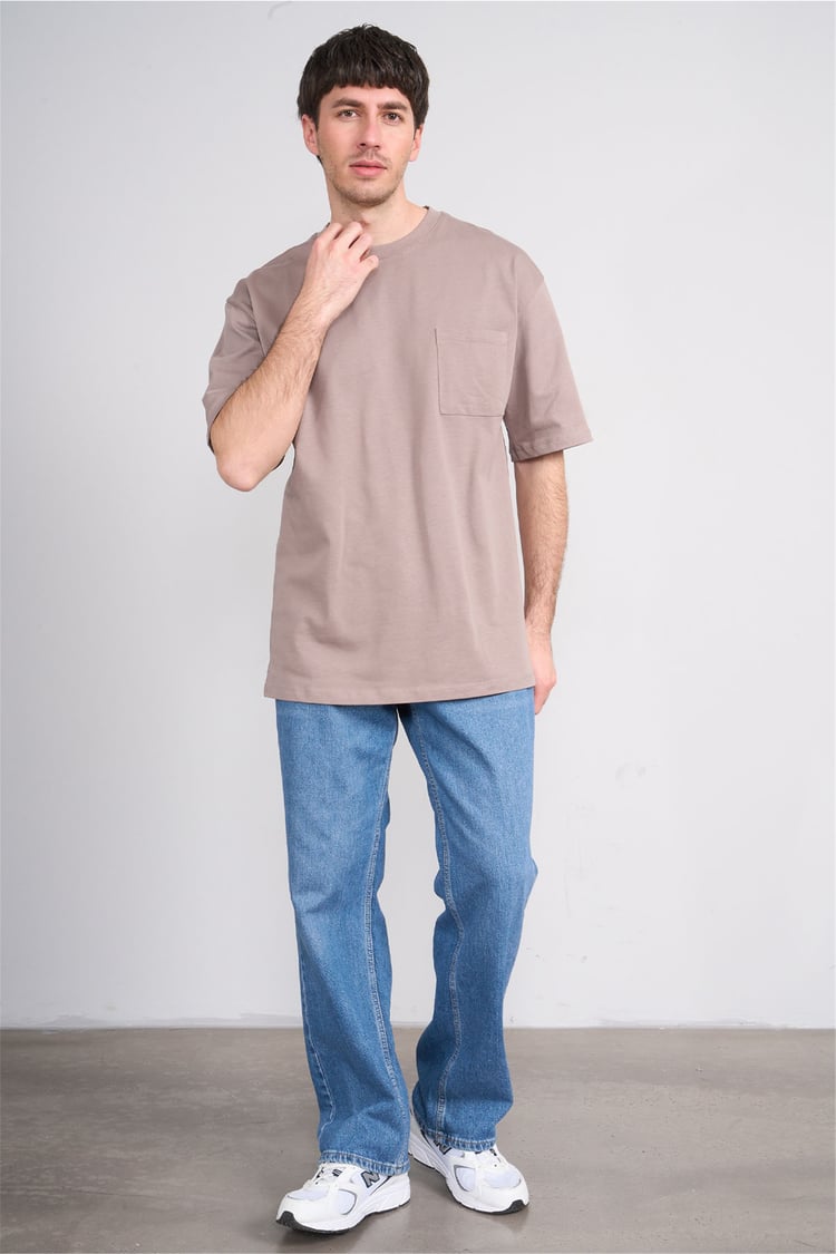 Çetinkaya Mentality 3971 Bisiklet Yaka Regular Cepli T-shirt Vizon