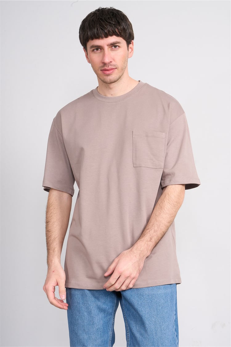 Çetinkaya Mentality 3971 Bisiklet Yaka Regular Cepli T-shirt Vizon