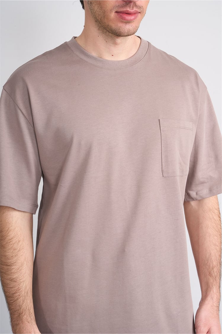 Çetinkaya Mentality 3971 Bisiklet Yaka Regular Cepli T-shirt Vizon