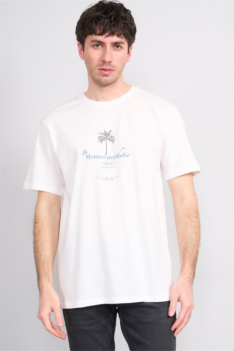 Çetinkaya Mentality 4209 Bisiklet Yaka Regular Baskılı T-shirt Krem