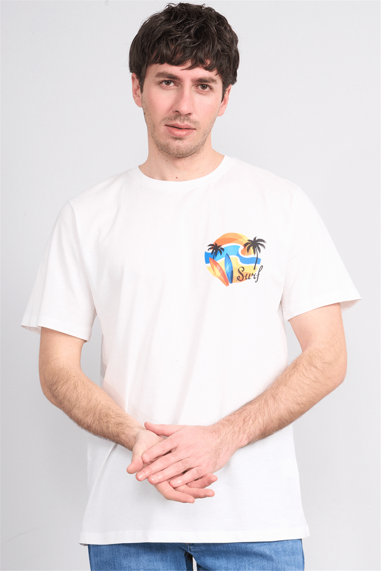 Çetinkaya Mentality 4215 Bisiklet Yaka Regular Baskılı T-shirt Krem